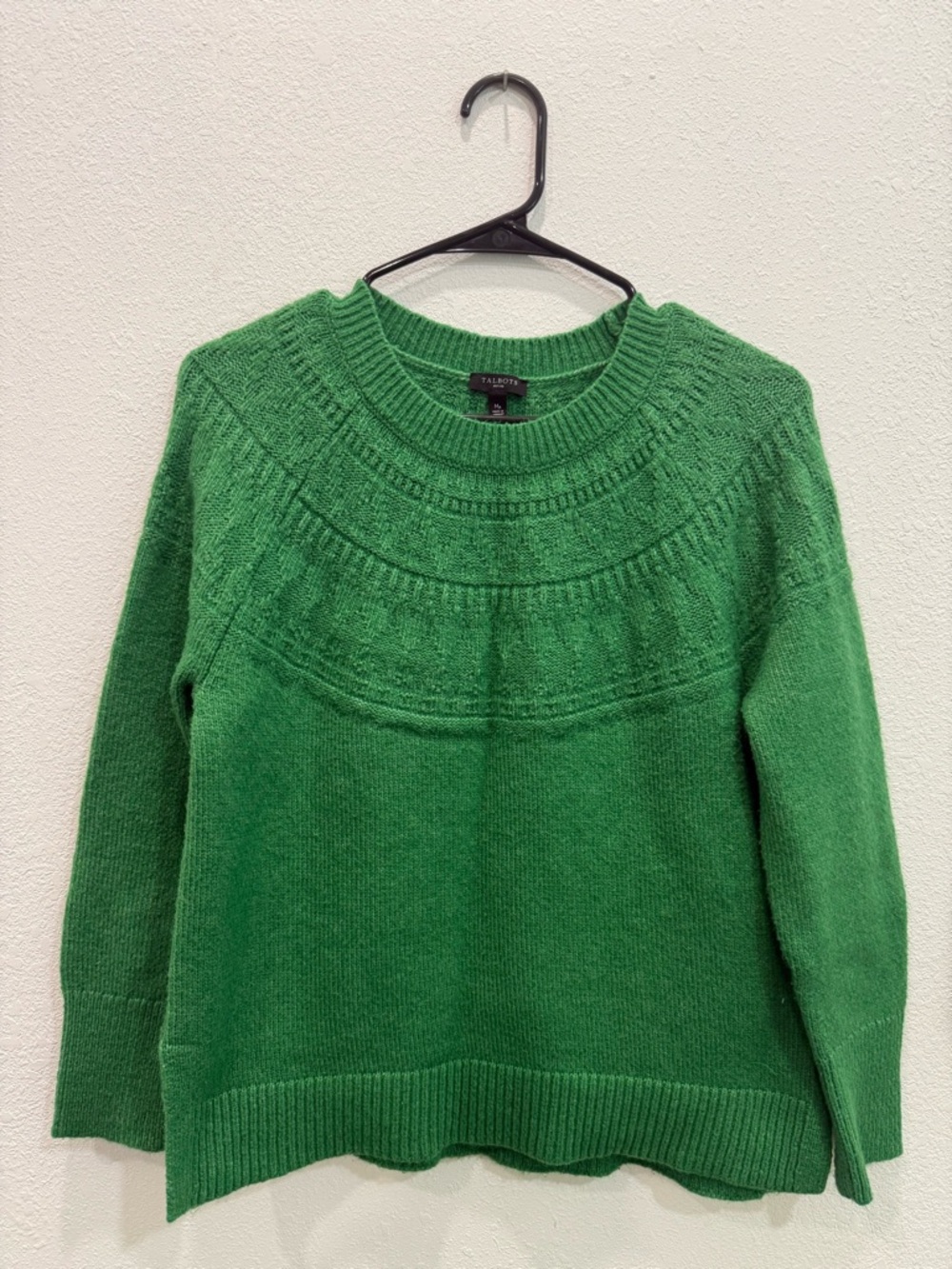 Talbots Kelly Green Fair Isle Crewneck Sweater